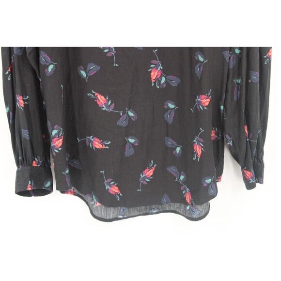 Maeve Long Sleeve Navy Linen Blend Floral Top Small - Picture 3 of 8